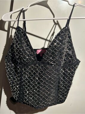 Edikted Jenny Beaded Mesh Boned Top